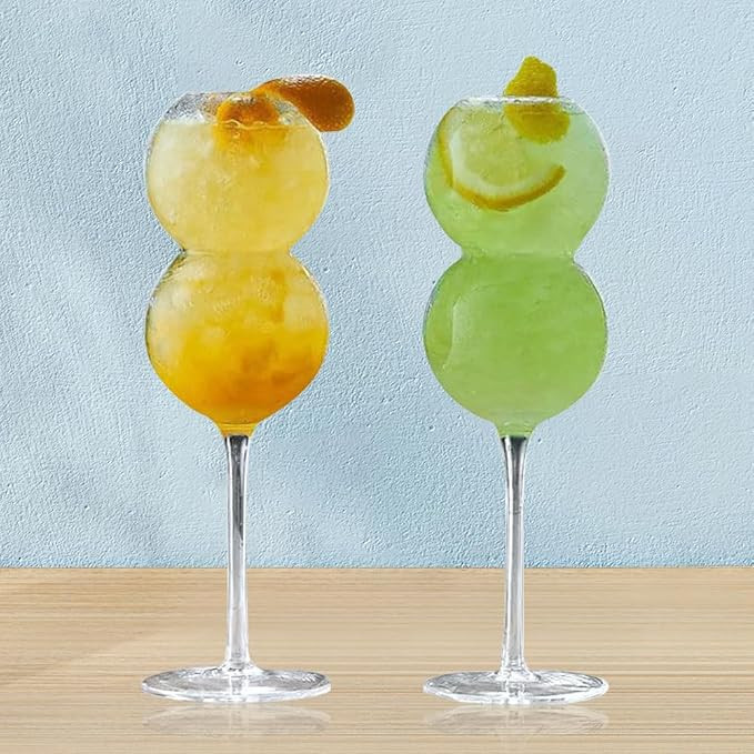 Creative Cocktail Glasses,2 Pcs 15.5 Oz Gourd Shaped Glass Cups,Ripple Drinking Glasses with Stem... | Amazon (US)