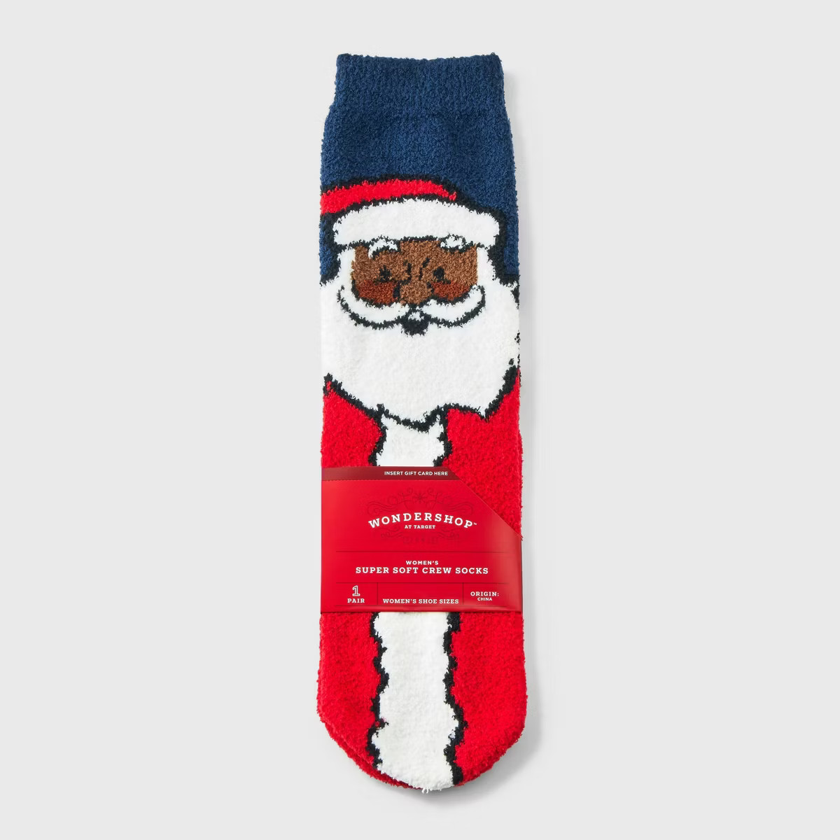 Women's Santa Christmas Cozy Crew Socks with Gift Card Holder - Wondershop™ Navy/Red/White 4-10 | Target