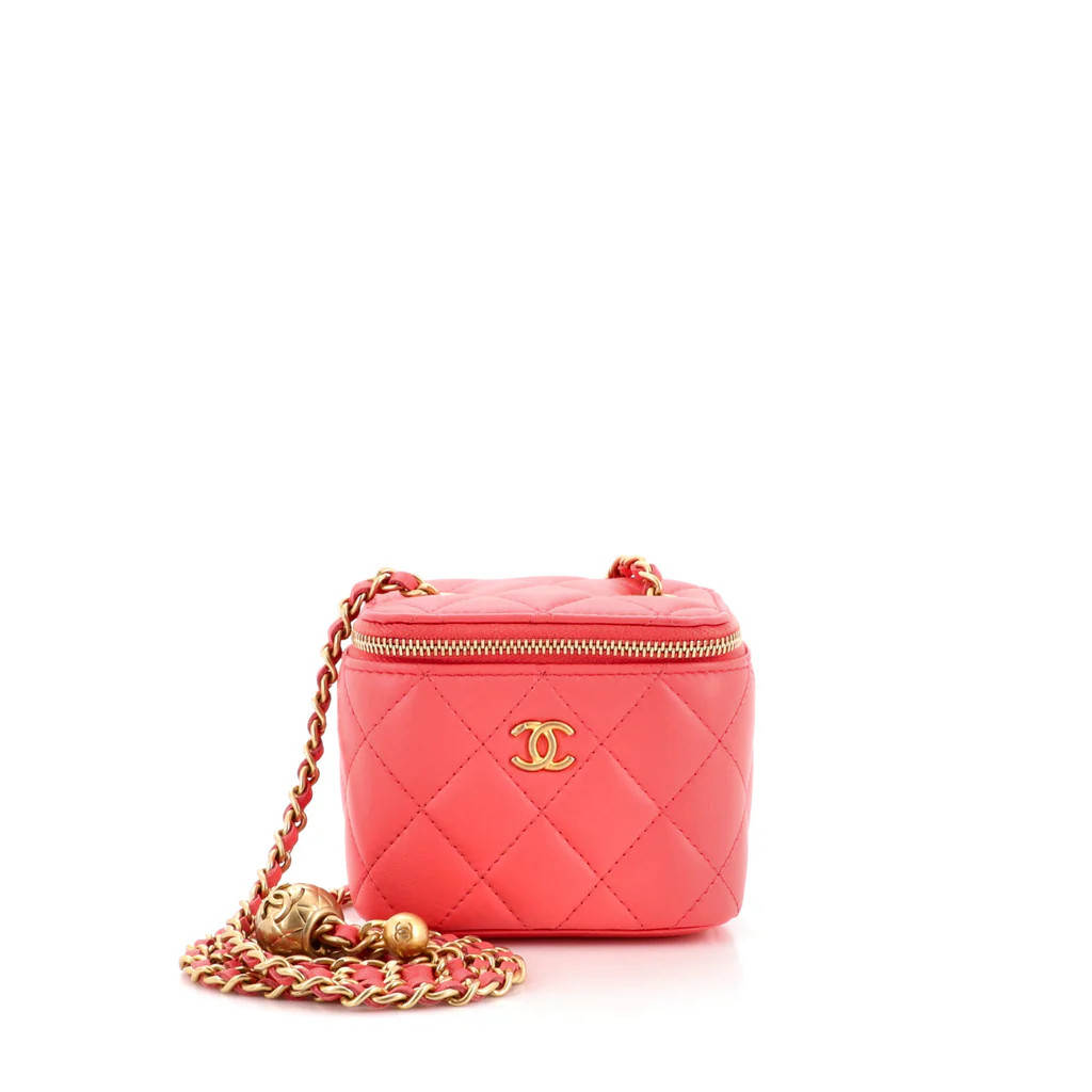 Pearl Crush Vanity Case with Chain Quilted Lambskin Mini | Rebag