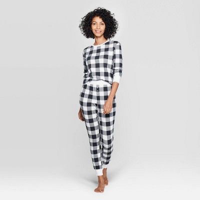 Women's Buffalo Check Thermal Sleep Pajama Set - Stars Above™ Black | Target