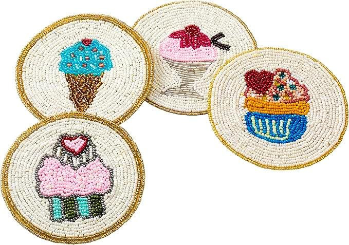 Folkulture Coasters for Drinks, Pack of 4 Farmhouse Coasters, 4" Round Cute Boho Coasters for Cof... | Amazon (US)