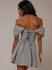 SHEIN Striped Lace Up Bardot Dress | SHEIN