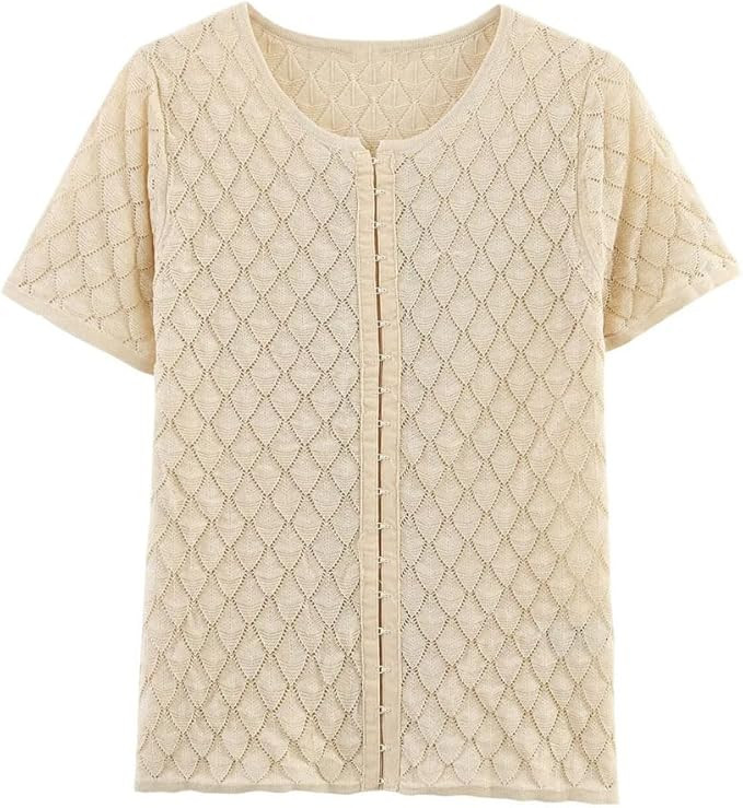 Women's Four-Season Round-Neck Short-Sleeved Slim Knitted Jacket Single-Breasted Knitted | Amazon (US)