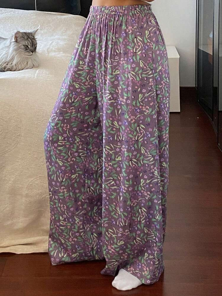 DAZY Floral & Plant Print Loose Women Pajama Bottoms | SHEIN