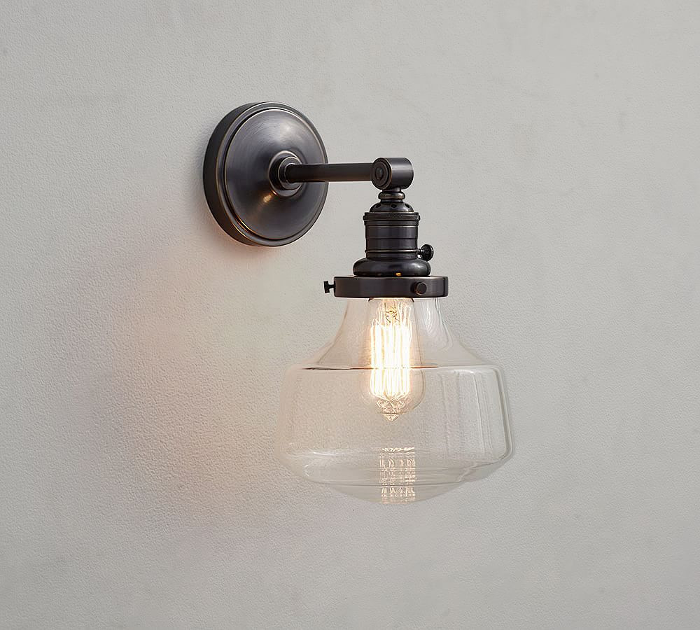 Straight Arm Schoolhouse Clear Glass Sconce | Pottery Barn (US)