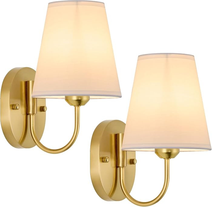 Hardwired Wall Sconces Set of 2 Gold Metal Wall Sconces with White Fabric Shades – Small Modern Wall Lights for Bedroom, Hallway, Bathroom,Staircase | Amazon (CA)
