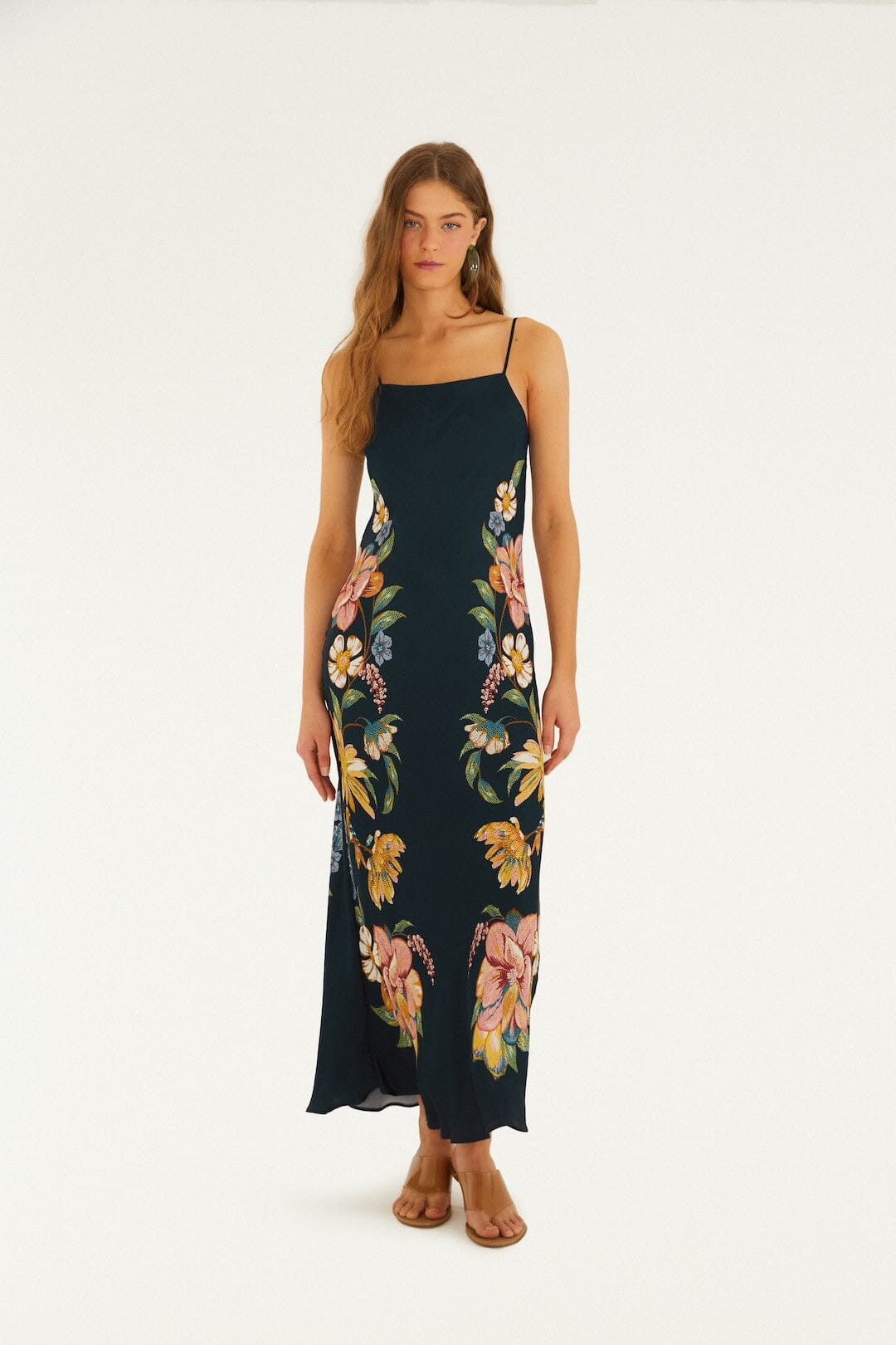 Dark Blue Maira Floral Lenzing Ecovero Viscose Maxi Dress | FARM Rio | FarmRio (US)