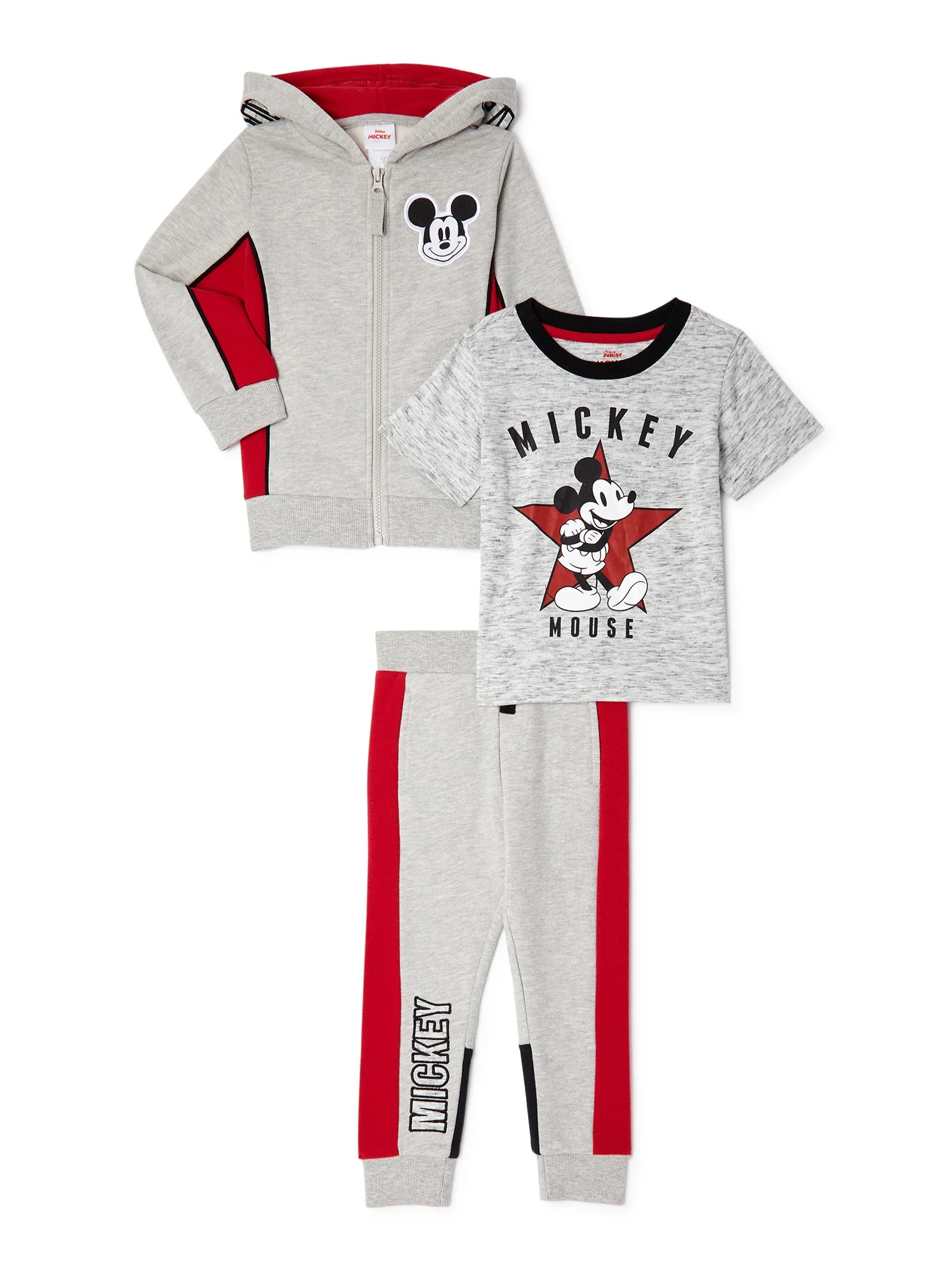Disney Mickey Mouse Baby Boy & Toddler Boy Zip Hoodie, Short-Sleeve T-Shirt & Joggers, 3-Piece Ou... | Walmart (US)