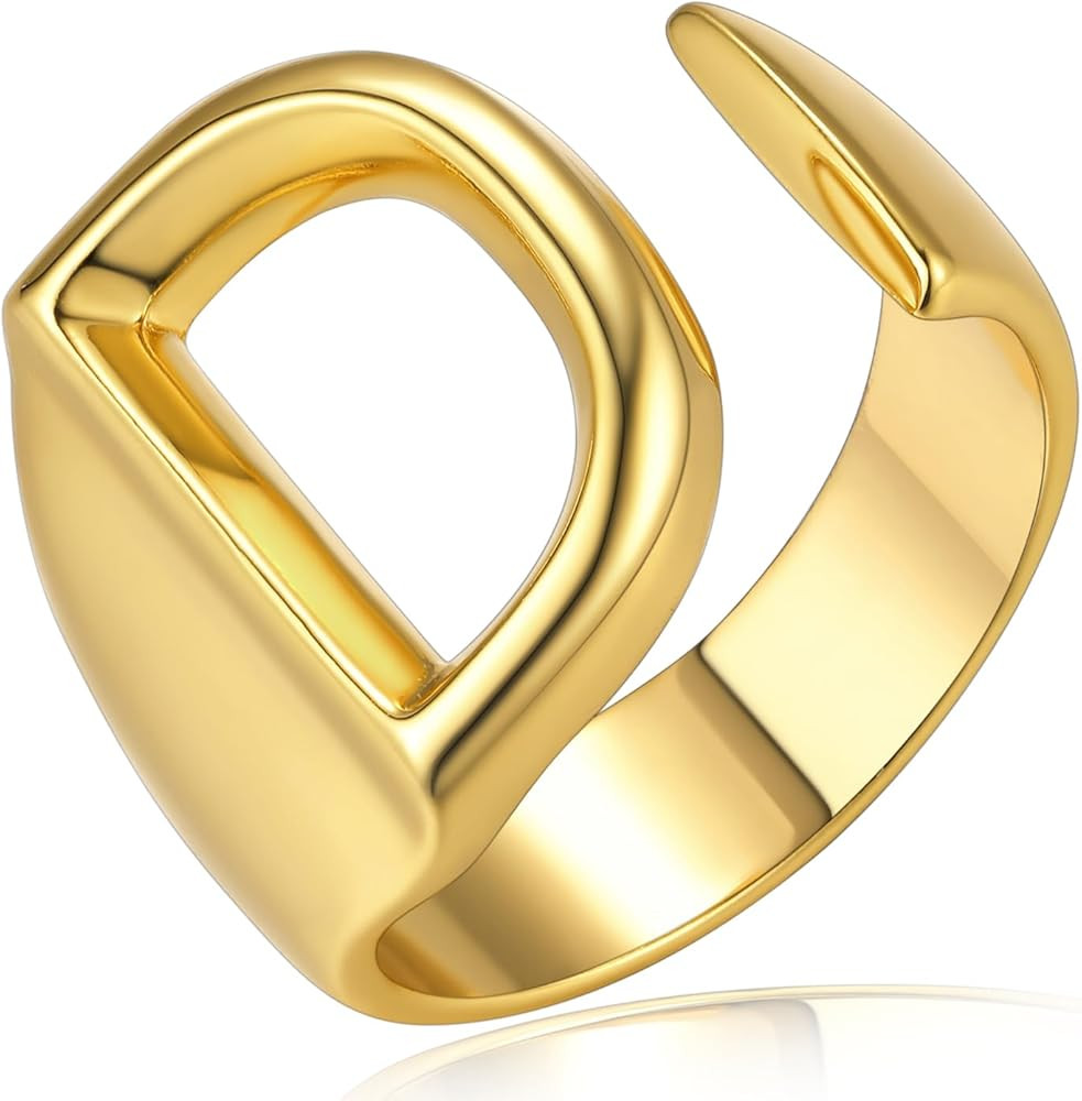 KeyStyle Bold Initial Letter Rings Adjustable, GoldChic Jewelry Women Gold Statement Ring Persona... | Amazon (US)