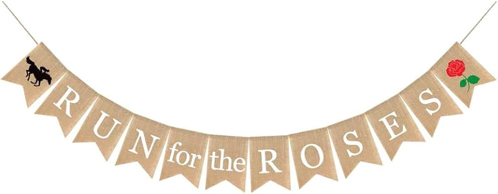 Burlap Run for The Roses Banner Kentucky Derby Party Supplies Horse Racing Mantel Fireplace Decor... | Amazon (US)
