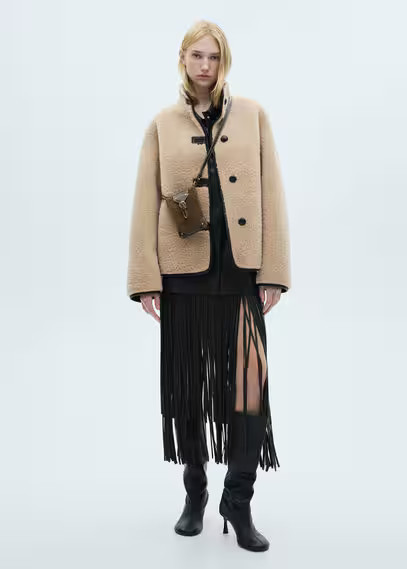 MANGO - Fur-effect coat with appliqués ecru - M - Woman | Mango Canada