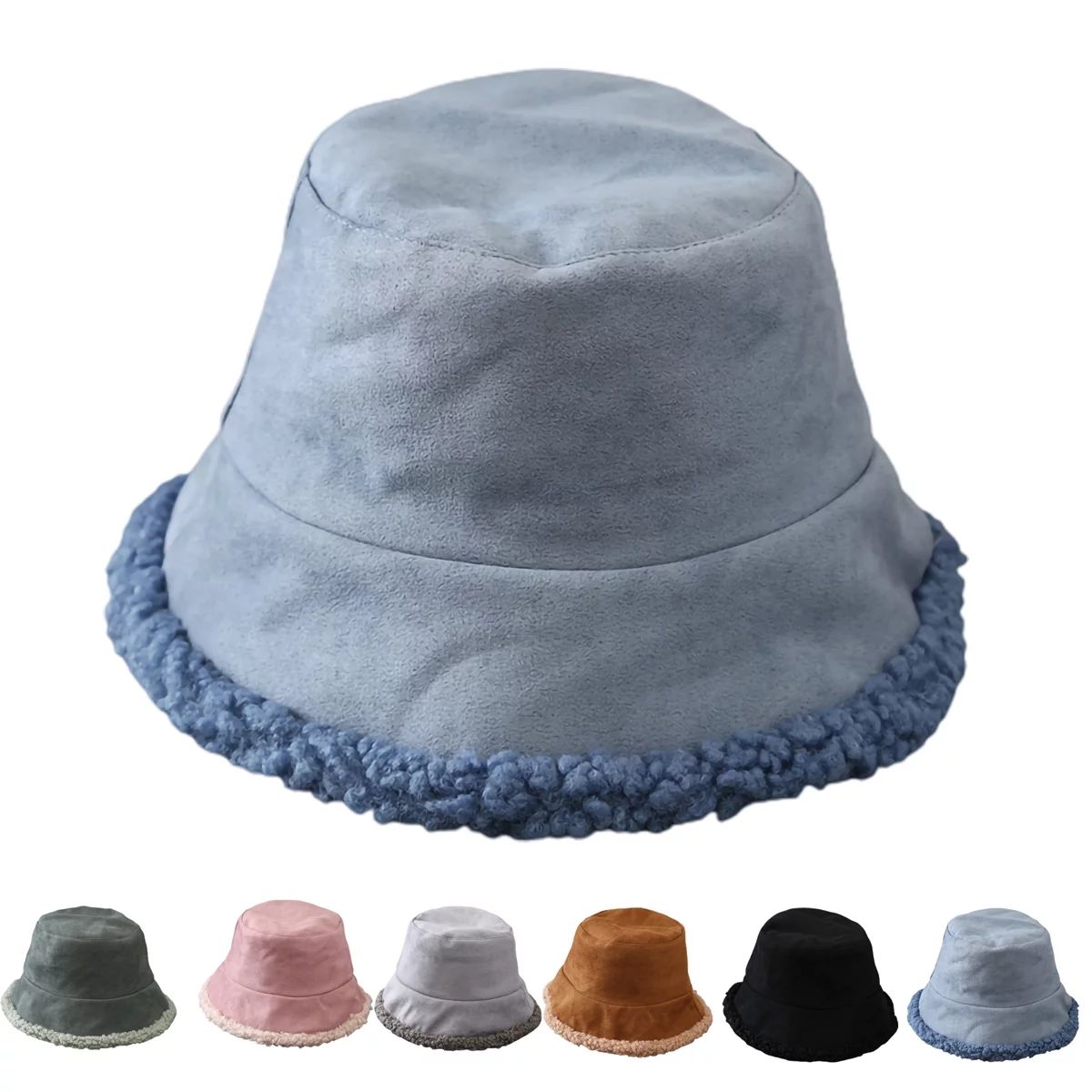 Travelwant Winter Plush Fuzzy Bucket Hat Faux Fur Shearling Sherpa Fisherman Hats for Women | Walmart (US)