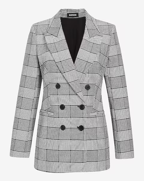 Plaid Peak Lapel Double Breasted Blazer | Express