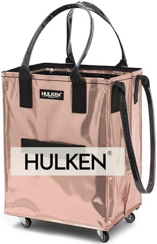 (Medium, Rose Gold) Reusable Grocery Bag On Wheels, Shopping Trolley, Rolling Tote, Zipper Closur... | Amazon (US)