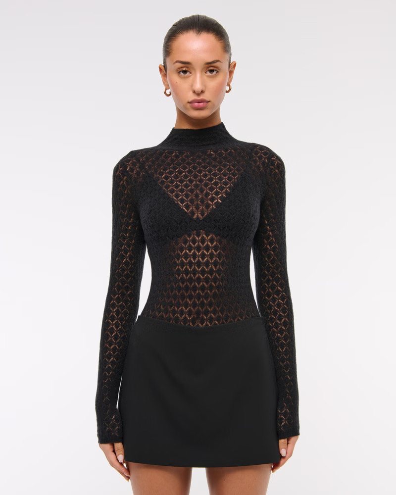 Merino Wool-Blend Pointelle Turtleneck Bodysuit | Abercrombie & Fitch (US)