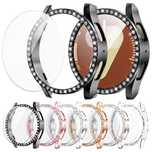 XINGHAO 6+6 Pack Bling Case for Samsung Galaxy Watch 7 40mm Screen Protector, Sparkling Rhinestone Hard PC Case + HD Anti-Fog Tempered Glass Film, Waterproof Face Cover Set for Galaxy Watch 7 40mm | Amazon (US)