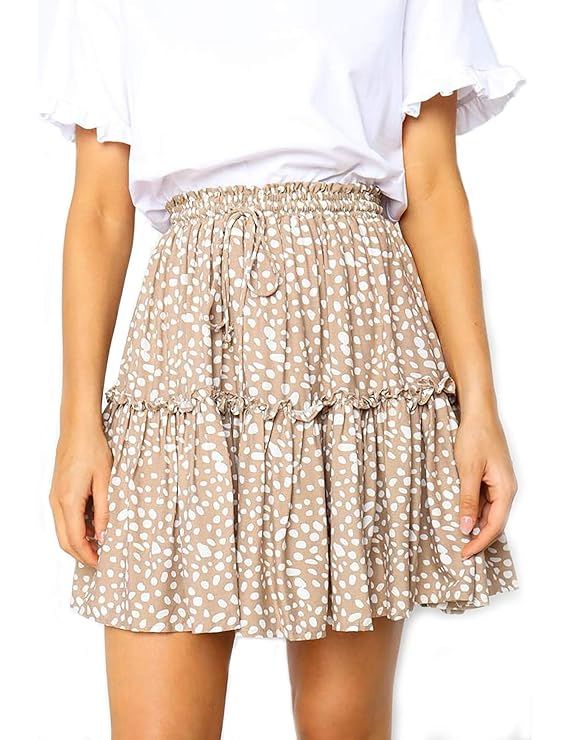 Relipop Women's Flared Short Skirt Polka Dot Pleated Mini Skater Skirt with Drawstring | Amazon (US)