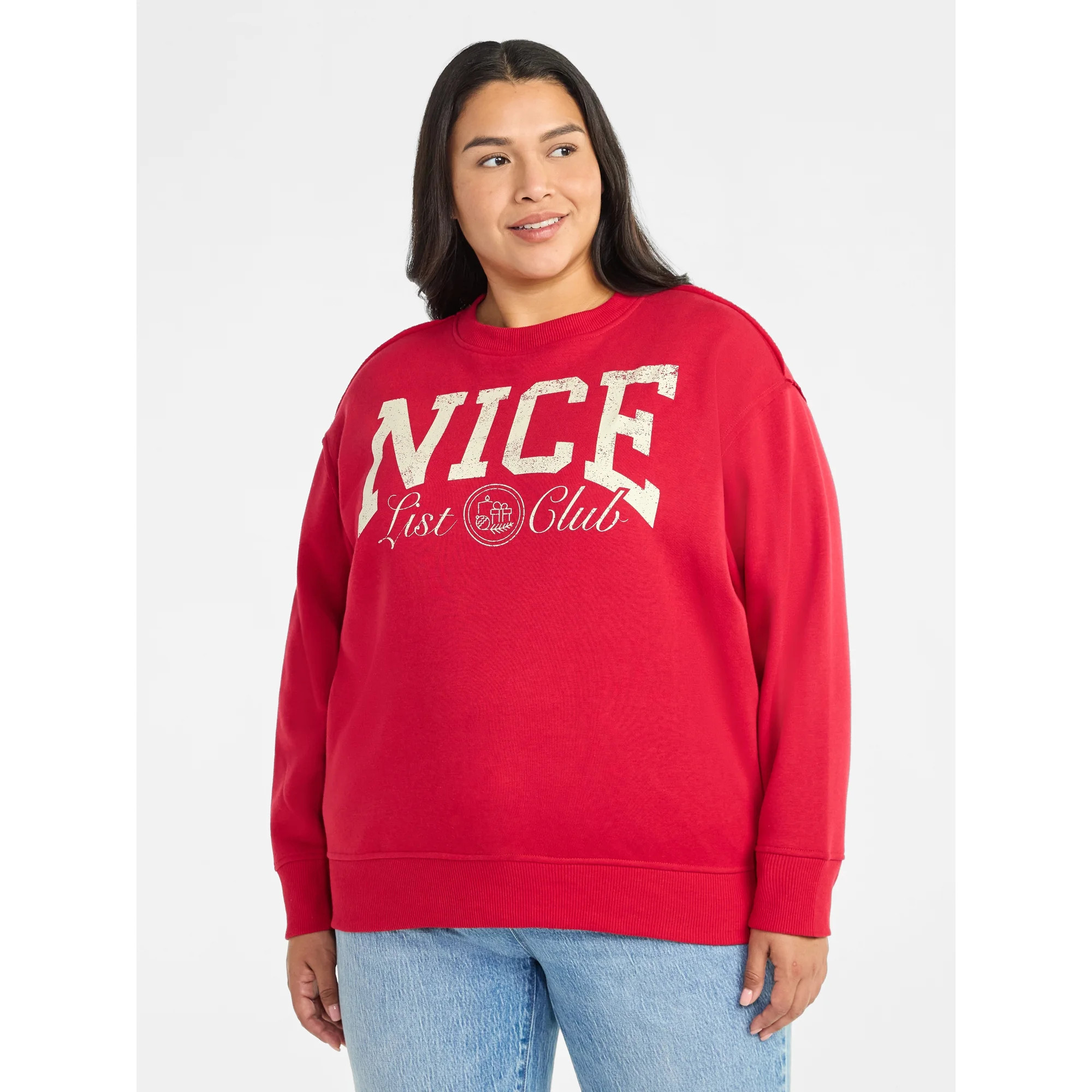 Terra & Sky Women's Plus Size Nice List Club Graphic Sweatshirt with Long Sleeves, Sizes 0X-4X - ... | Walmart (US)