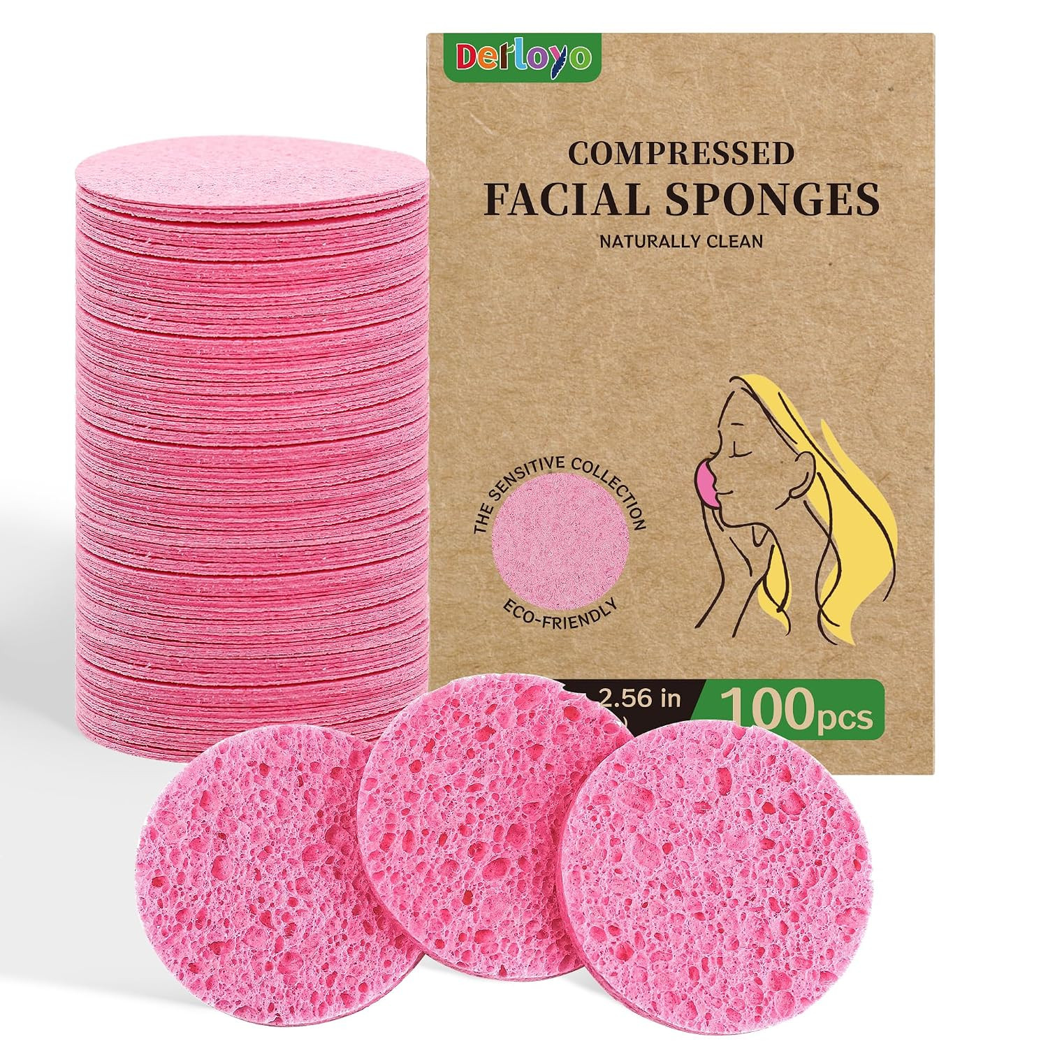 100-Count Compressed Facial Sponges, Natural Cellulose, Pink | Amazon (US)