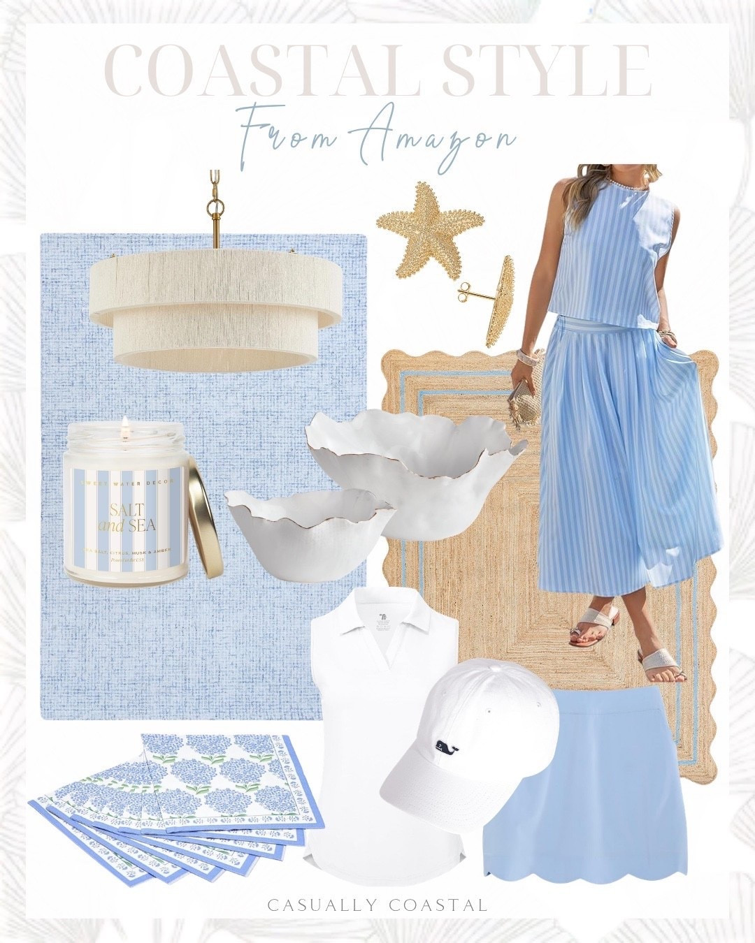 Coastal Style From Amazon 

Amazon home decor, Amazon rug, coastal rug, neutral rug, blue rug, coastal candle, costal napkins, coastal earrings, Amazon chandelier, Amazon two piece set, coastal outfit, coastal bowls, rattan chandelier, sweet water decor salt and sea candle, scalloped jute runner, 5x8 blue rug, wool area rug, striped sleeveless tank and skirt set, starfish statement earrings, spring outfit, vineyard vines scallop skirt, sleeveless golf polo shirt, vineyard vines whale logo baseball hat, white decorative bowls, coastal paper napkins

#LTKHome