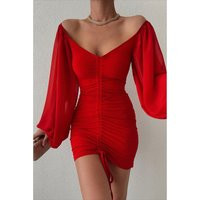 Romantic Chıffon Bodycon Dress, Red Tulle Balloon Sleeve Mini Dress, Gifts For Her, Red Dress, Party | Etsy (US)