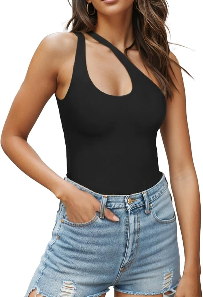 One Shoulder Bodysuit for Women Sexy Cut Out Tank Top Front Backless Shapewear Tank Top | Amazon (US)