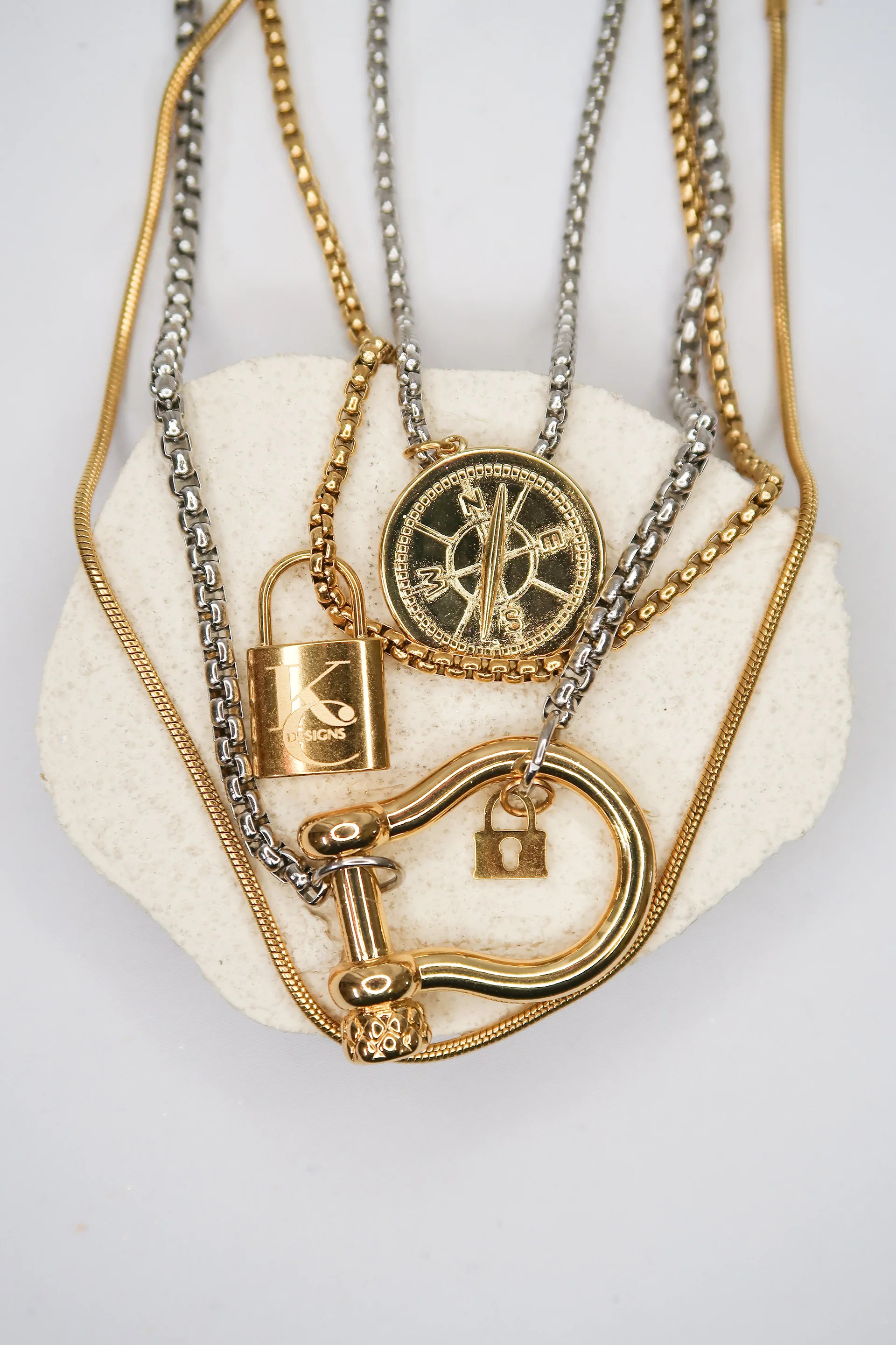 Edgy2.0 316L Stainless Steel Pendant 4 Piece Necklace Layering Set | KC Chic Designs