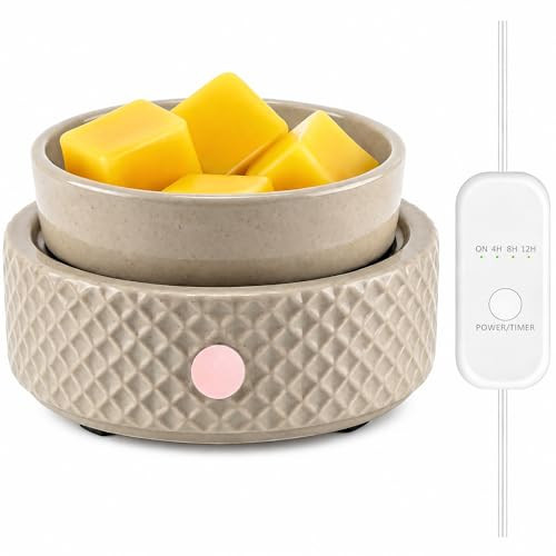 Wax Melt Burner Warmer with Timer Ceramic 4-in-1 Electric Candle Warmer Auto Shut-Off for Scented Wax Melts, Candle Jars, Essential Oil, Coffee Cup Warmer Home Decor Fragrance Gifts for Women - Beige | Amazon (US)