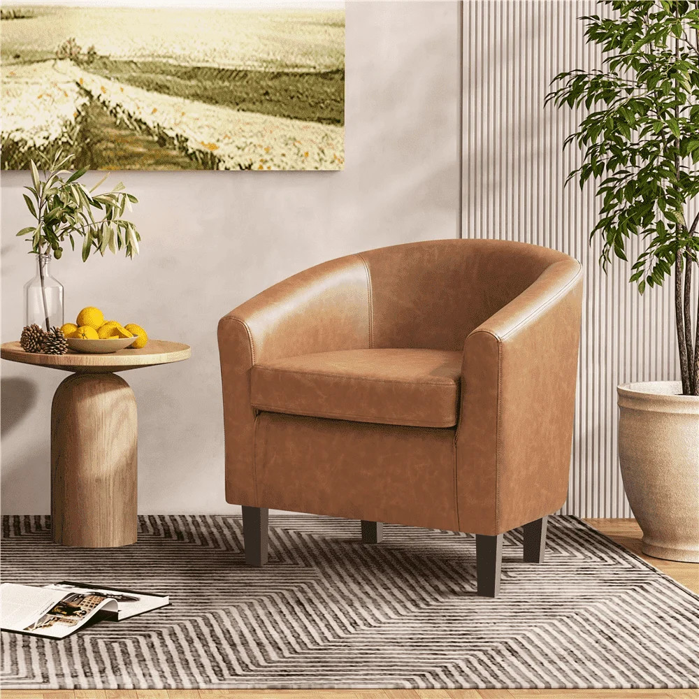 Yaheetech Faux Leather Accent Chair for Living Room, Brown - Walmart.com | Walmart (US)
