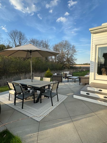 Outdoor rugs and lounge patio furniture 

Dining set is from Costco, but can’t be linked - Colonial 7-piece Dining Set, Gray (purchased 2024) 

#LTKhome #LTKSeasonal #LTKfindsunder100