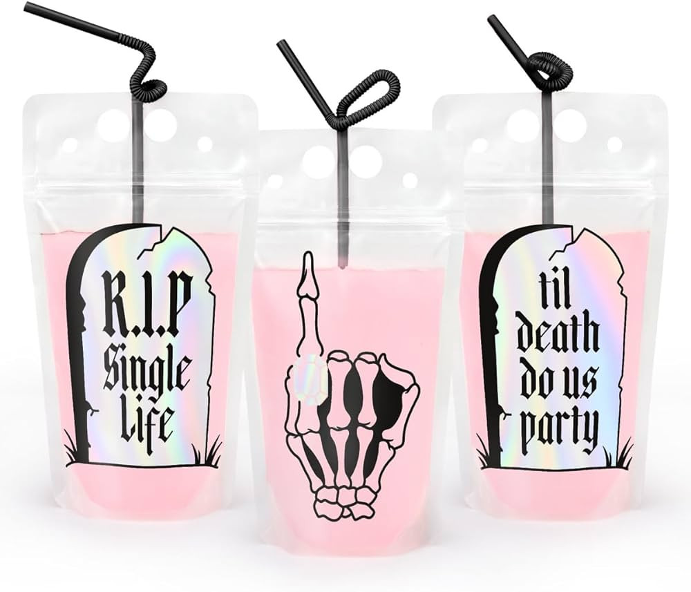 xo, Fetti Bachelorette RIP Single Life Drink Pouches - 15 pcs, Iridescent | Bachelorette Party De... | Amazon (US)