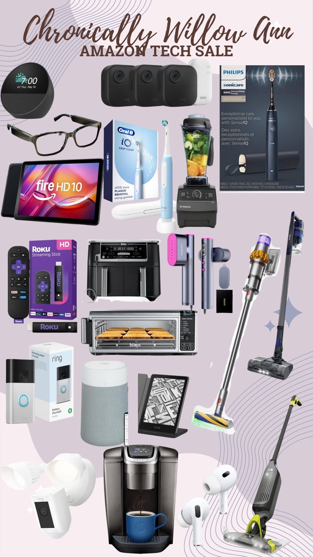 Amazon prime day tech finds, sales on vacuums, steamers, tv devices, echos and Amazon frames, blenders, toasters, ninja products, air purifiers, kindles, tablets, ring door bells, ring thermostats, blink cameras. The best tooth brushes great time to snatch up some household security essentials. Snatch up some house hold up keep essentials, grab a few great gifts even! 

#LTKKids #LTKHome #LTKSaleAlert