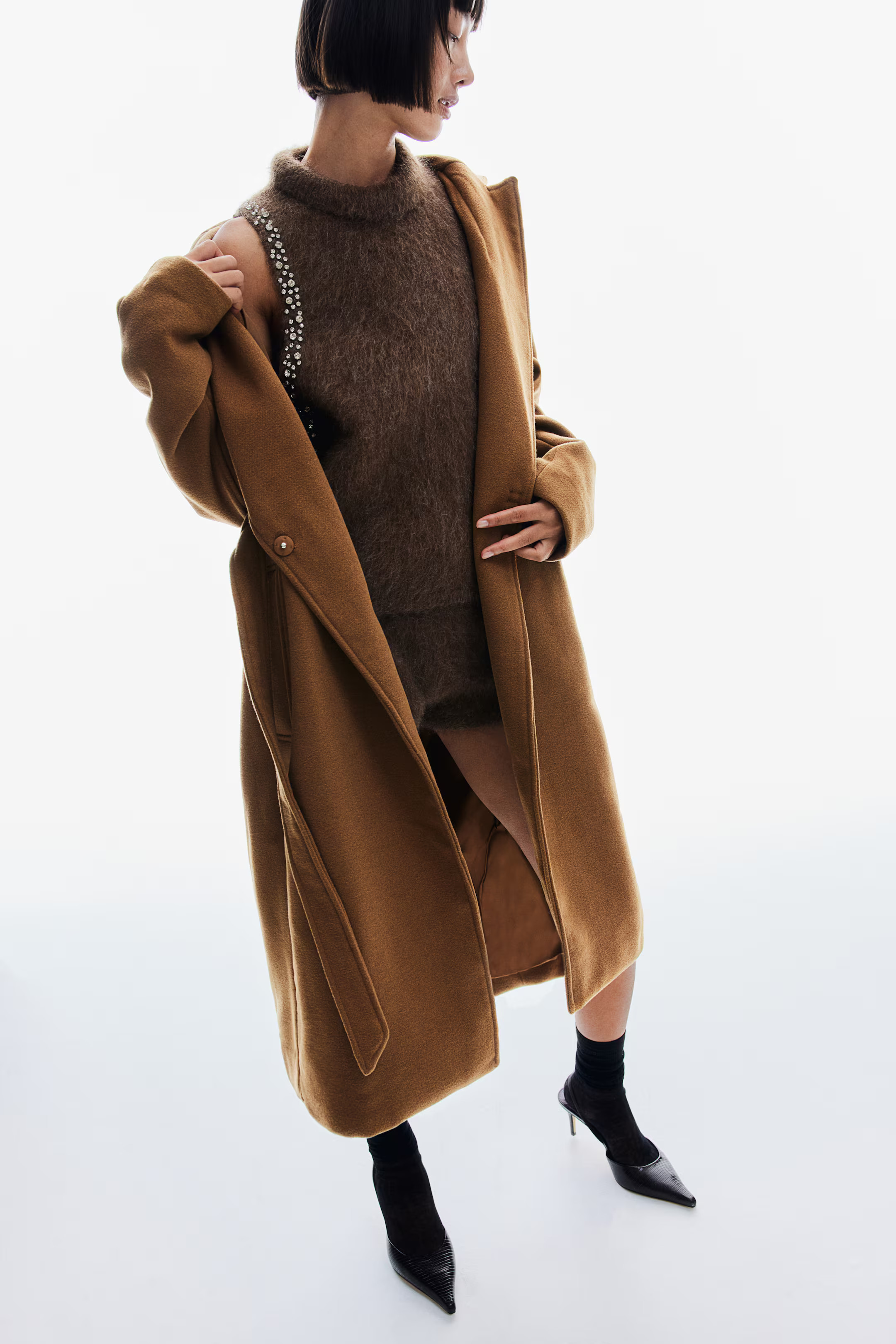 Tie Belt Coat - Long sleeve - Long - Dark gray - Ladies | H&M US | H&M (US + CA)