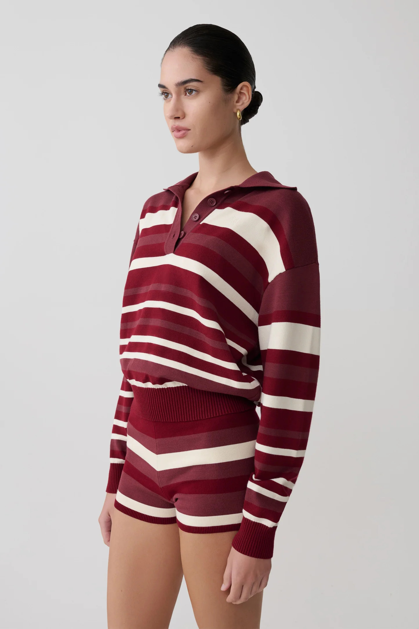 Philly Stripe Long Sleeve Knit Jumper - Burgundy/Cream | MESHKI US