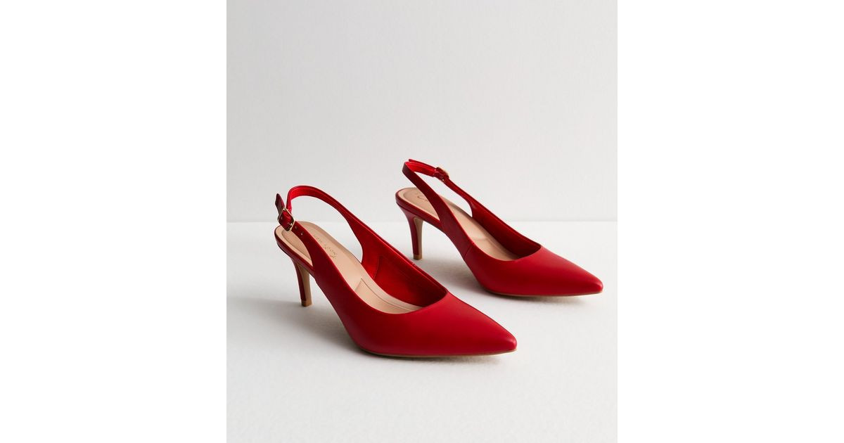 Red Pointed Slingback Stiletto Heel Court Shoes  | New Look | New Look (UK)