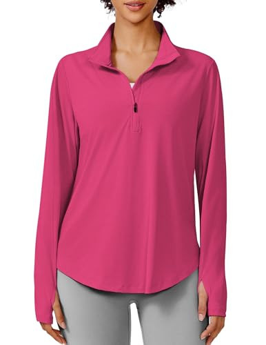 PINSPARK Women's UPF 50+ Sun Shirts Quick Dry Workout Tops Lightweight Half Zip Golf Shirts Hiking Fishing Running Loose Fit,Hot Pink XL | Amazon (US)