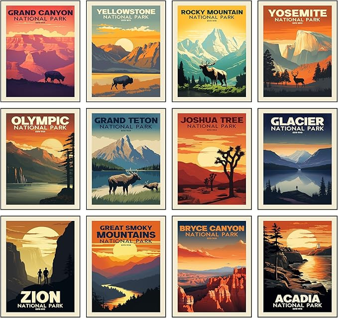 National Park Posters Set of 12 (11x14 inch) - Vintage Travel Posters - National Park Wall Art - ... | Amazon (US)