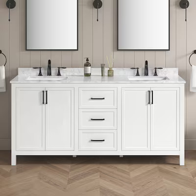 allen + roth Lenoir 72-in White Undermount Double sink Bathroom Vanity with White Engineered marb... | Lowe's