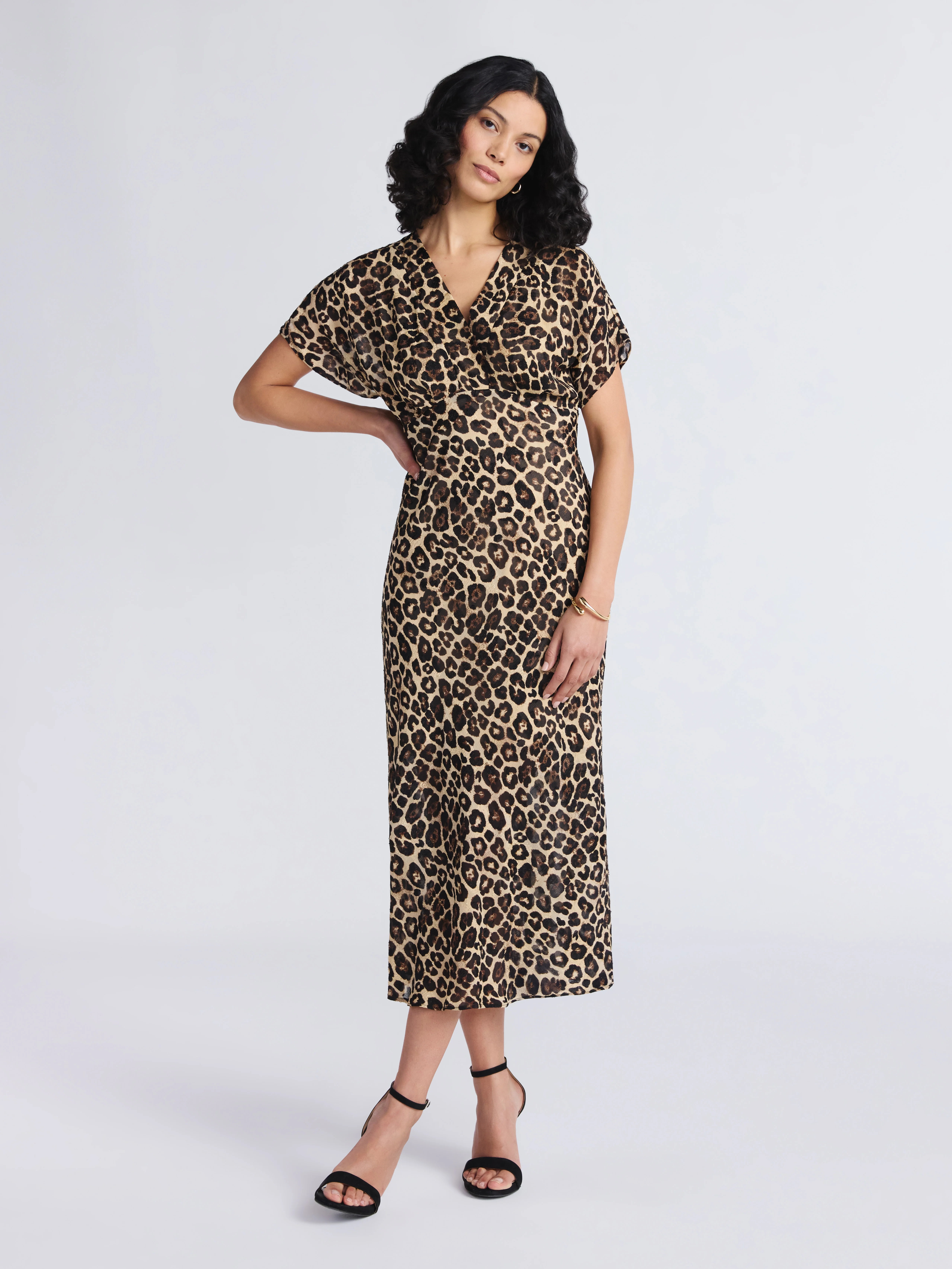 Sofia by Sofia Vergara Women's Bias Cut Midi Dress with Short Sleeves, Mid Calf Length, Sizes XS-... | Walmart (US)