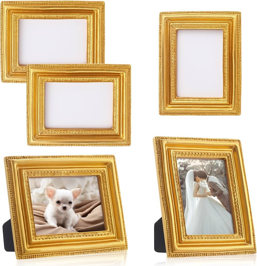 Qunclay 5 Pcs Small Gold Picture Frames Pack Mini Retro 2. 5x3. 5 Antique Tiny Ornate Photo Frame... | Amazon (US)