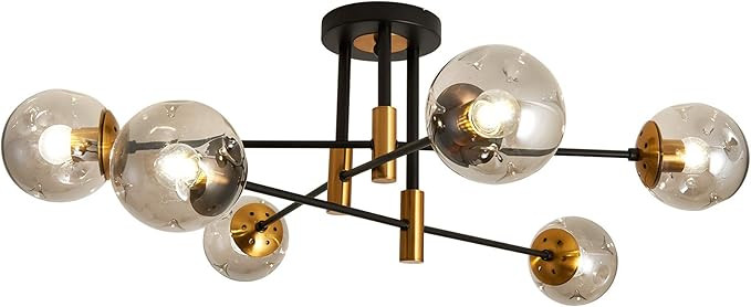 SZXYKEJI 6-Lights Glass Chandelier，Modern Flush Mount Ceiling Light Fixture，Farmhouse Lightin... | Amazon (US)