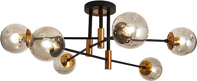 SZXYKEJI 6-Lights Glass Chandelier，Modern Flush Mount Ceiling Light Fixture，Farmhouse Lightin... | Amazon (US)