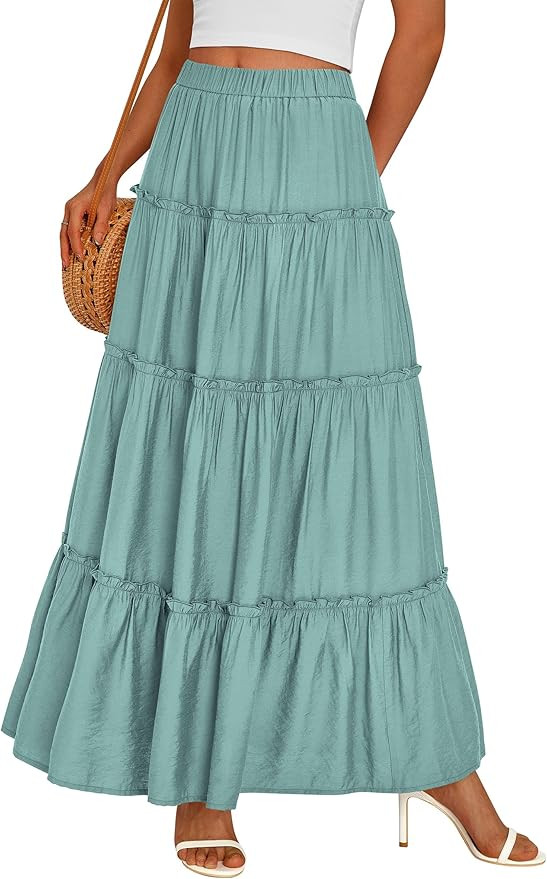 PRETTYGARDEN Boho Maxi Skirts for Women Trendy Summer 2026 Spring Long Flowy A Line Tiered Skirt ... | Amazon (US)