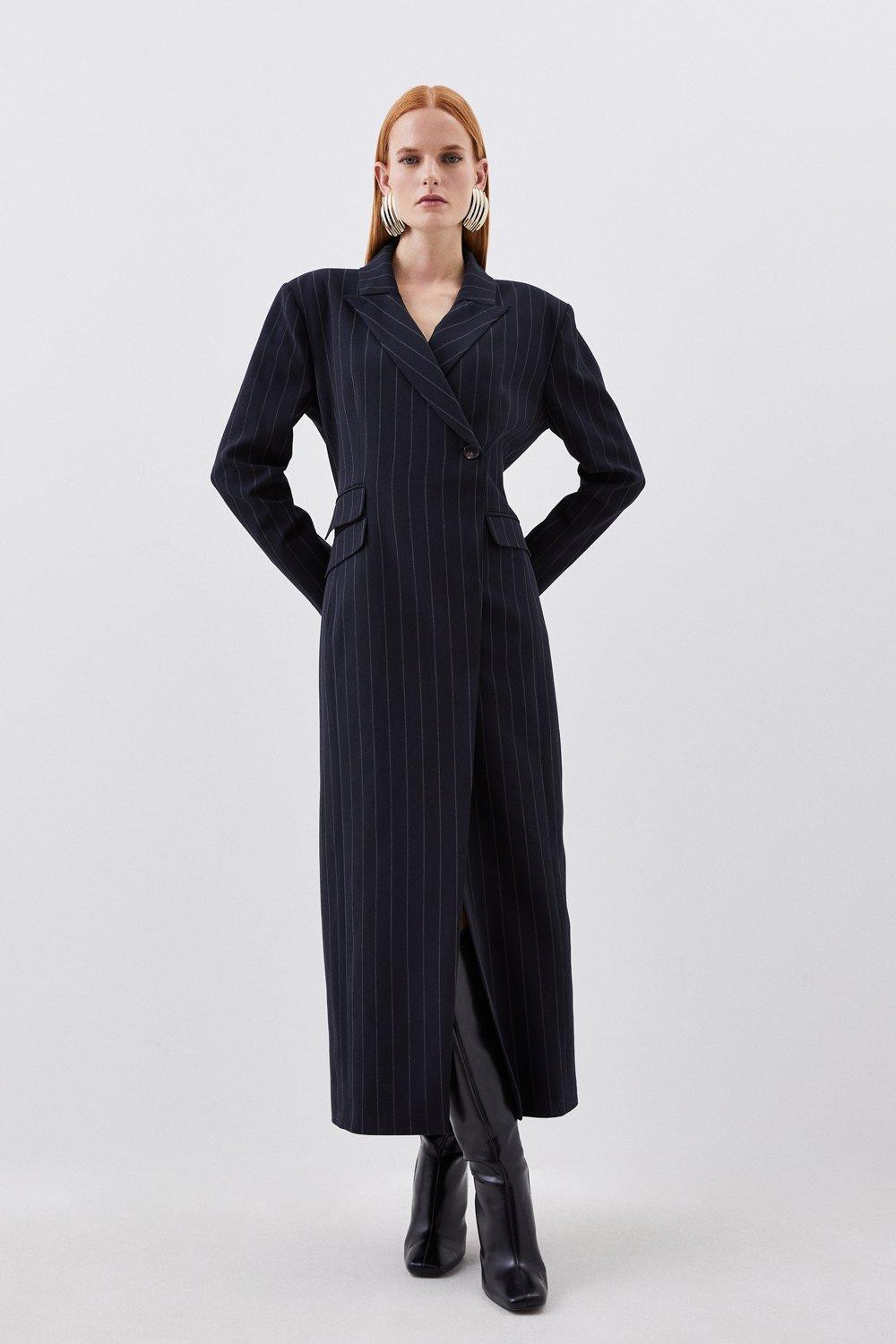 Tailored Strong Shoulder Striped Maxi Blazer Dress | Karen Millen UK + IE + DE + NL