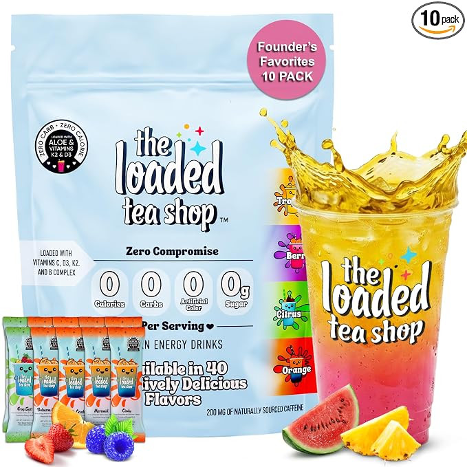 The Loaded Tea Shop Energy Drink Mix Sticks, Founder\u2019s Favorites 10 Pack, Sugar-Free, Zero C... | Amazon (US)