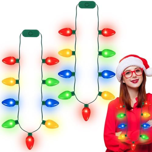 QZYL 2 Pack Christmas Light Necklace, Colorful Christmas Accessories, 9 LED Bulbs Light Up Neckla... | Amazon (US)