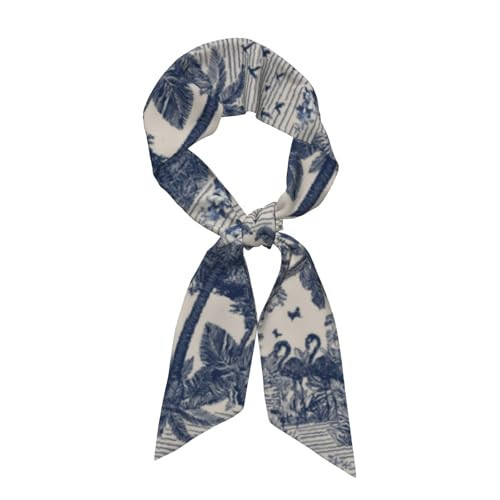 Dark Blue Silk Scarf Women Fashion Head Neck Skinny Scarf Flamingo Palm Tree Printed for Hair Handbags Bag Dress 47.2”x3.1” | Amazon (US)