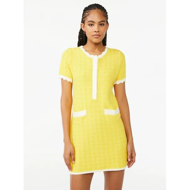 Free Assembly Women's Mini Sweater Dress with Scalloped Trim - Walmart.com | Walmart (US)