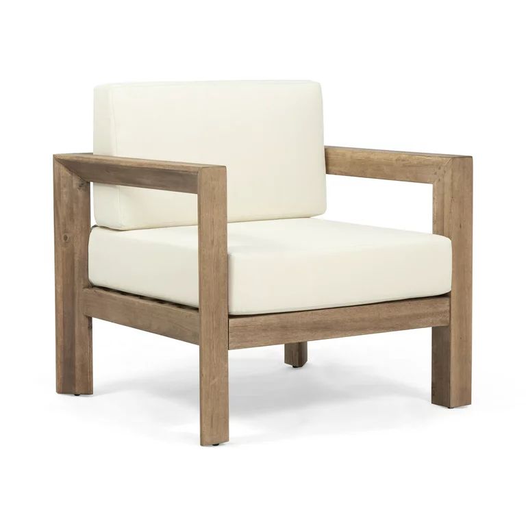 Davion Acacia Wood Outdoor Club Chair, Brown Wash, Beige | Walmart (US)