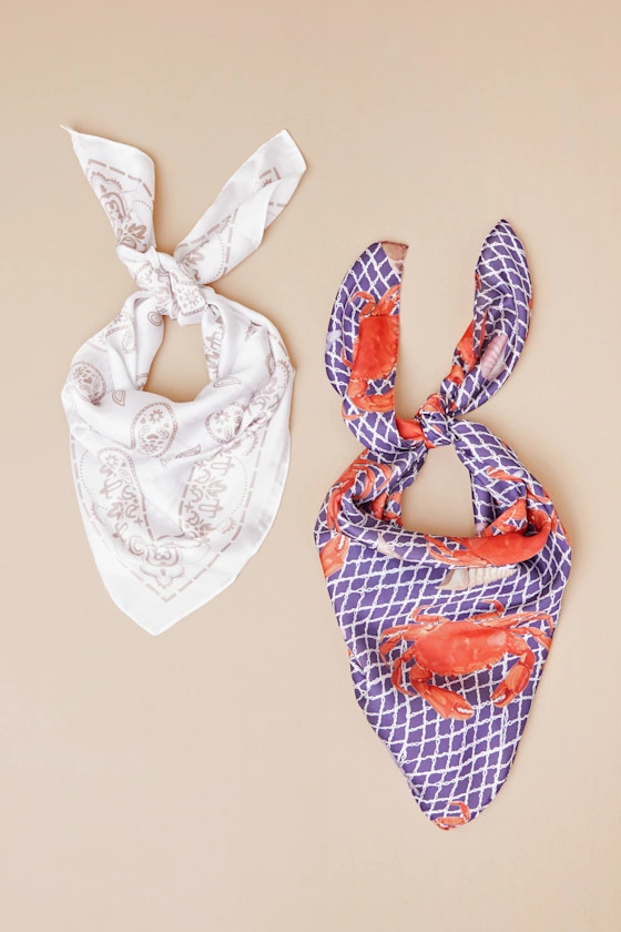 Roselle Blue and White Multi Print Satin Scarf Set | Lulus